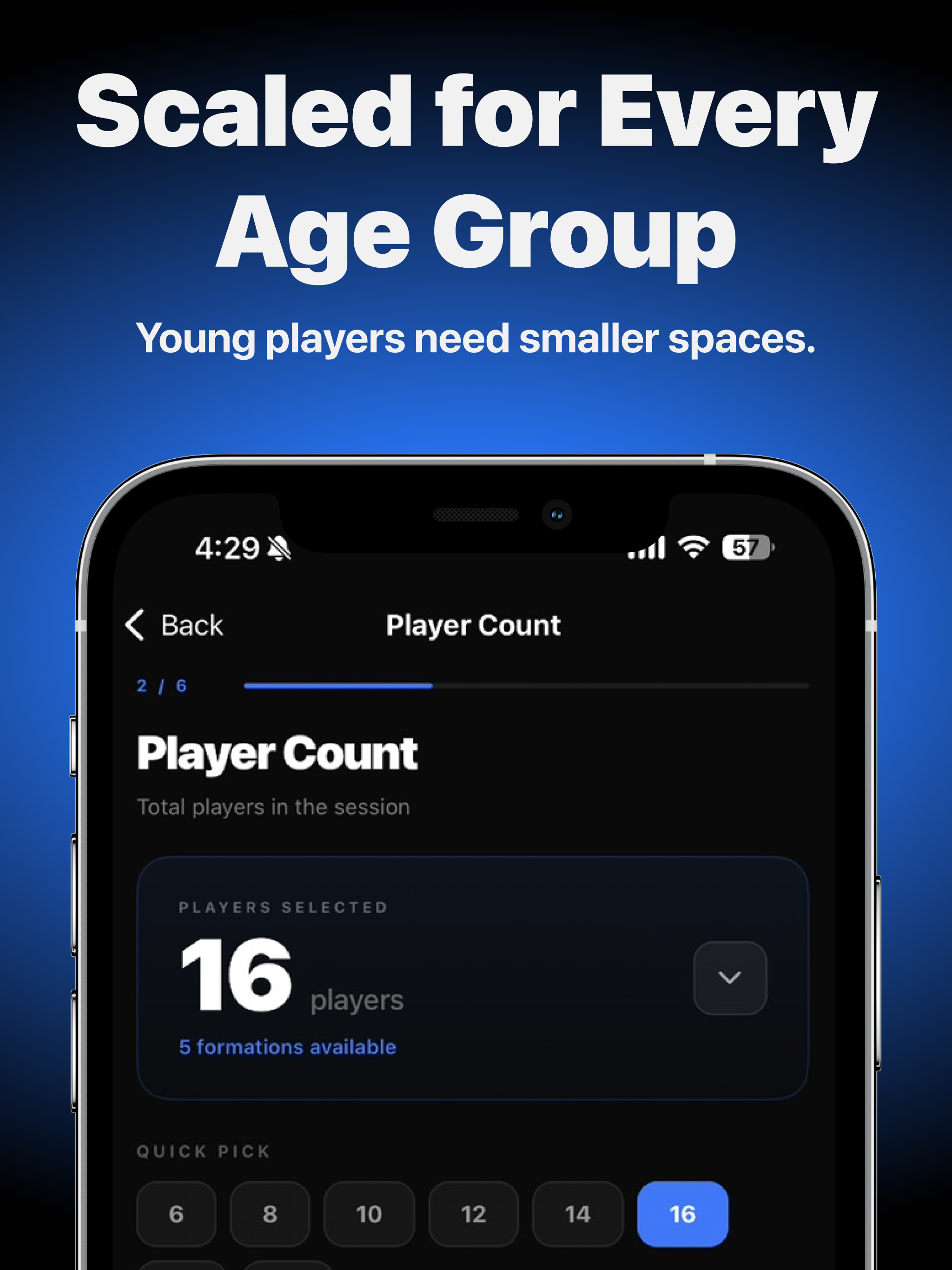 BoxIQ player count screen showing age-specific player count setup